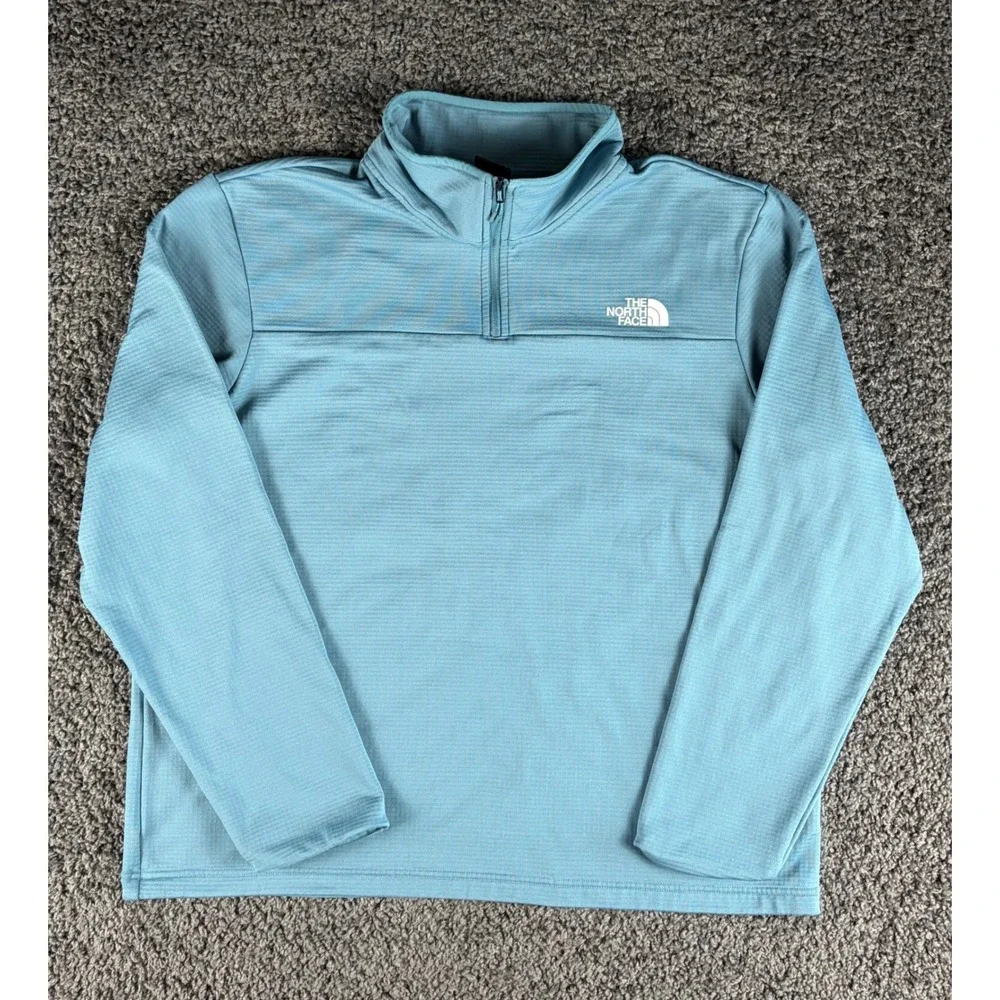 The North Face Mens XL Light Blue 1/4 zip Waffle Textured Pullover Fleece Jacket
